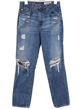 AG Adriano Goldschmied The Phoebe Blue Denim High Rise Distressed Jeans Size 29